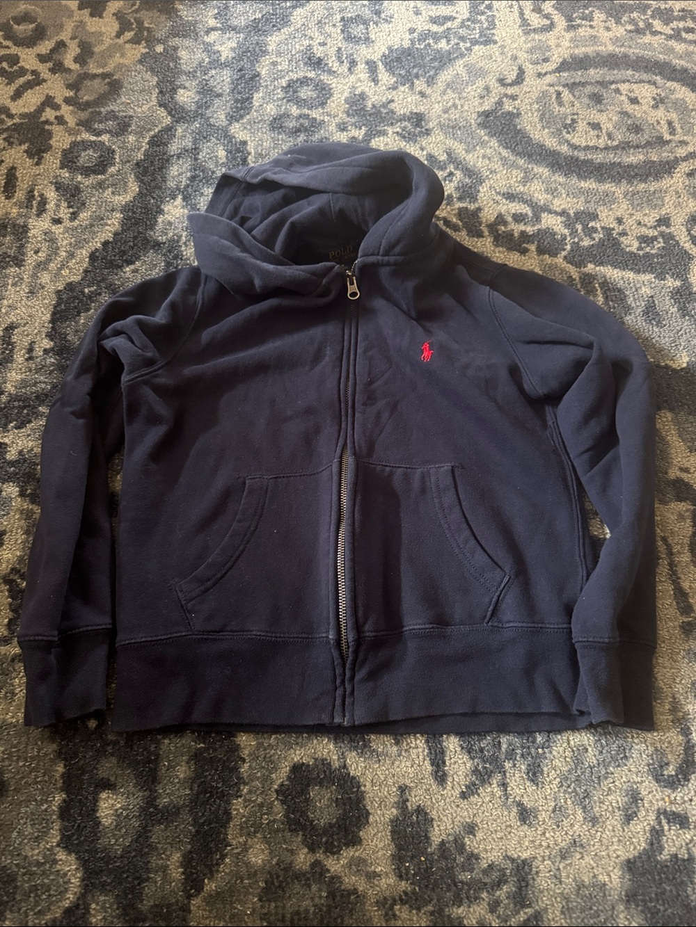 Polo by Ralph Lauren Kids Navy Hooded Zip Sweatshirt with Red Pony
